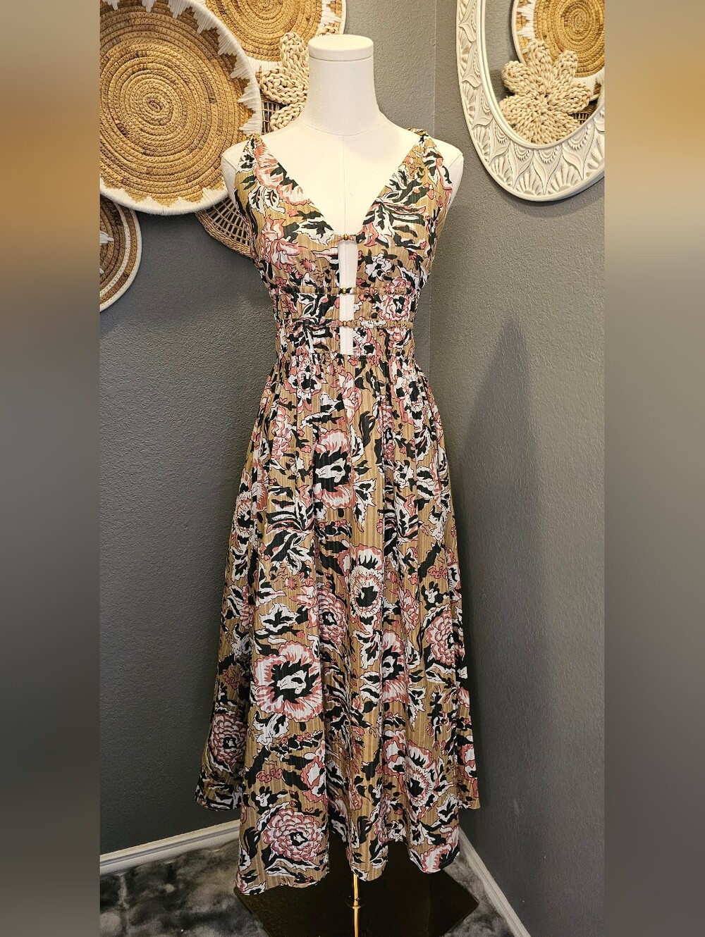 Caroline Constas Gianna Cutout Maxi Dress Sage Multi Garden Floral M, NWT